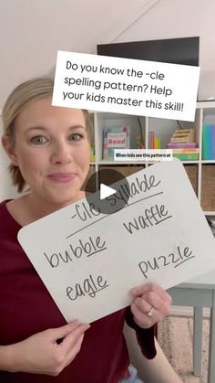 a woman holding up a piece of paper that says do you know the clue spelling pattern? help your kids master this skill