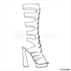 a high heeled shoe with the word love on it, drawn in black and white