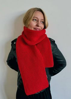 Scarf made of pure merino wool, very warm and soft, perfect wrap, versatile, easy to style statement piece. Red Knit Scarf, Red Scarf, Striped Scarves, Red Scarves, Red Stripe, Knit Scarf, Scarf Wrap, Merino Wool, Knitted Scarf