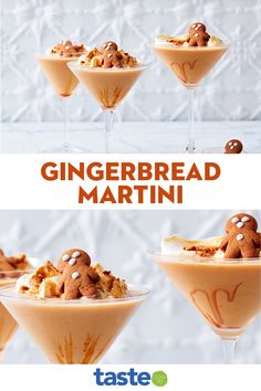 gingerbread martini recipe in glasses with text overlay