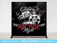 a black and white movie poster with the words chelsea's movie night on it