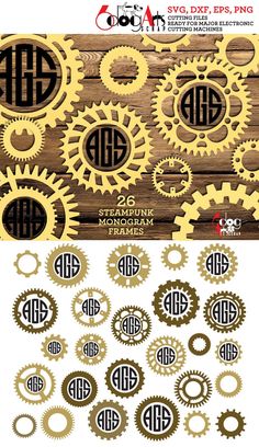 the gears are cut out to look like they have been made from wood and metal