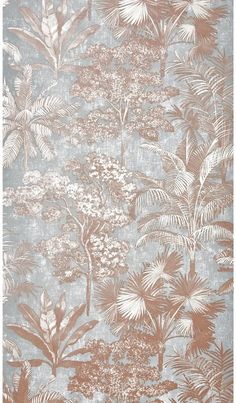 an image of a wallpaper with flowers and plants on it in grey, pink and gold