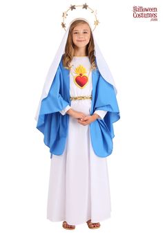 Virgin Mary Costume, Mary Costume, Small Veil, Nativity Costumes, Veil Length, Blue Shawl, Dress With Shawl, Medium Dress, Large Dress