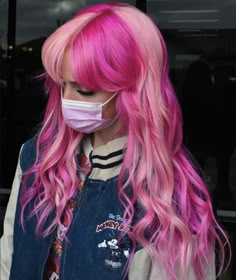 Pink Fashion Color Hair, Hair Color Inspo Colorful, Pink And Red Color Block Hair, 4 Way Split Dyed Hair, Pink And Purple Color Block Hair, Red Pink And Black Hair, Hair Color Ideas Crazy, Alternative Pink Hair, Pink Vivid Hair