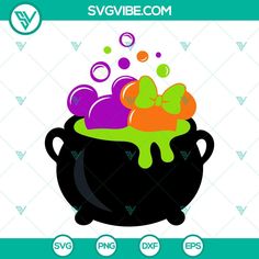 a pot filled with lots of different types of items on top of a green and white background