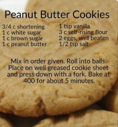 the recipe for peanut butter cookies is shown