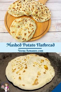 two different types of flatbreads sitting on top of a pan