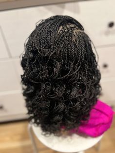 Braided micro twist wig with curly tips made on a full lace wig.16inches long. | eBay Micro Braids With Curls, Wet And Wavy Micro Braids, Curly Tips, Shoulder Length Wig, Twist Wig, Micro Braids Hairstyles, Micro Twists, Micro Braids, Braided Wig