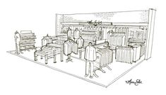 a drawing of people standing in front of some type of machine