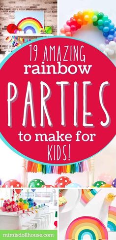 rainbow party with balloons and streamers for kids to make it look like they are having fun