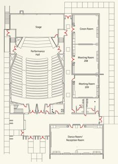 the floor plan for an auditorium with seating areas