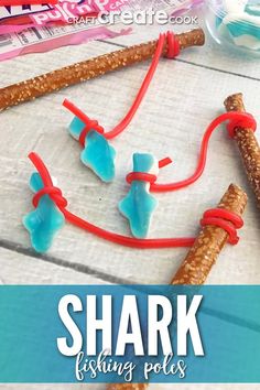 this is an easy and fun craft for kids to do with the shark fishing poles