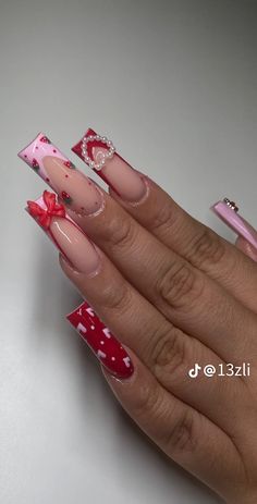 Nails With Pink, Girly Acrylic Nails, Glow Nails, Exotic Nails, Acrylic Nails Coffin Pink, Soft Nails, Long Square Acrylic Nails, Red Nail, Unique Acrylic Nails