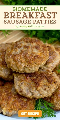 homemade breakfast sausage patties on a white plate