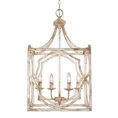 a chandelier with four candles hanging from the front and back of it,