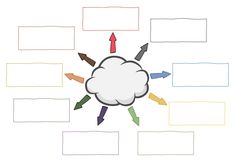 a cloud with arrows around it on a white background, surrounded by smaller rectangles