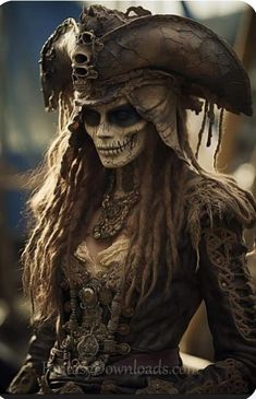 a woman with long hair wearing a pirate costume