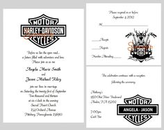 the harley davidson wedding stationery is designed to look like it has an emblem on it