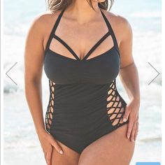 Ashley Graham X Swimsuits For All Boss Black Cut Out Underwire One Piece Swimsuit Style # 132166 Swimsuit Plus Size, Alexa Webb, Underwire Swimsuit, Plus Size One Piece, Suit Swimsuit, Plus Swimwear, Black One Piece Swimsuit, Ashley Graham, Black One Piece