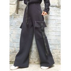 "high-waisted long pants with two outer leg pockets and two side pockets on the waist is elasticated.The pants is suitable for winter, autumn and early autumn🤩 Extravagant designs and high quality fabrics. The item from the pictures is size S  For more information feel free to ask questions. Material &Care Cotton and elastane  Machine wash 30oC Hand wash at low temperatures Do not machine dry Medium hot iron Sizing  We make sizes from xs to 5xl as well as customized measures.So don't hesitate t Trendy Full Length Cargo Pants For Winter, Utility Wide Leg High-waisted Pants With Side Pockets, Trendy Winter Pants With Cargo Pockets, Fall Wide Leg Cargo Pants, Fall Wide Leg Pants With Cargo Pockets, High Waist Solid Color Cargo Pants For Winter, High-waist Cargo Pants With Side Pockets For Winter, Baggy High-waisted Wide Leg Pants With Belt Loops, Winter Cargo Style Full-length Pants