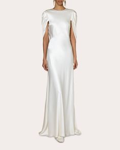 Oriana Draped Silk Gown Cape Sleeves, Silk Gown, Draped Fabric, 8 M, Evening Wear, Floor Length, Open Back, Fitness Models, Wedding Dresses