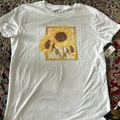 This Shirt Is Lightweight And So So Soft. Brand New With Tags! Has Sunflowers Popping Out Of A Gold Frame. Vintage Looking (But Not Actually Vintage). Fitted Casual Top With Sunflower Print, Cute Yellow Shirts, Free State, Yellow Shirts, Vintage Color, Vintage Colors, Aeropostale, Gold Frame, Kids Shirts