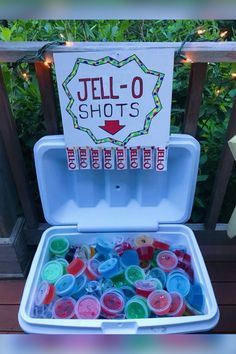 an ice chest filled with jell - o shots