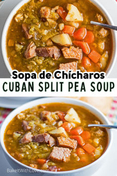 Sopa de Chícharos (Cuban Split Pea Soup) International Soups, Green Split Pea Soup, Split Pea And Ham Soup, Cuban Twist, Fruit Soup, Stone Soup