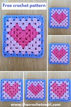 crocheted hearts are arranged in the shape of a heart