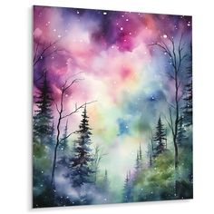 a painting with trees and stars in the sky