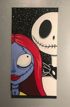 a painting on the wall of a room with a skeleton and jack skellingy face