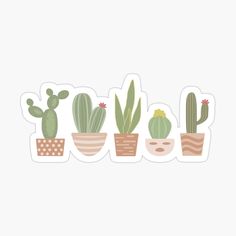 cactus stickers with different types of cacti in pots on the bottom and bottom