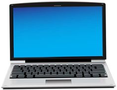 an open laptop computer with a blue screen