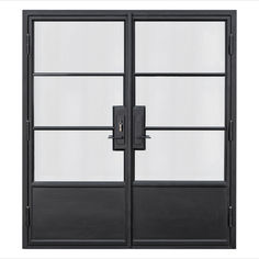 two black double doors with glass panels on each side