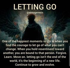 an image with the words letting go on it and an angel standing in front of them