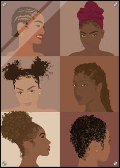 This art piece highlights natural hair style from curly do's to protective styling. The piece highlights different hair textures, patterns, and styles. Highlights Natural Hair, Hair Styles Art, Different Hair Textures, Highlights Natural, Piece Highlights, Hair Textures, Different Hair, Repeat Pattern, Protective Styles