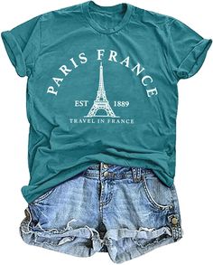 PRICES MAY VARY. 【Material】This france traveler shirt is made of cotton blend, which is stretchable, soft and lightweight. Suggest to hand wash with cold water, do not dry clean, not bleach. 【Feature】Paris french shirt tops, paris lover tee shirt, funny letters printed tees, casual short sleeve t shirt, round neck shirt, loose casual tee. Our france tee is a must in your wardrobe to travel in paris. 【Gift】Are you a Paris lover? If so, come to get this tee shirt.Our paris city shirt is a great gi Travel In Paris, Travel In France, Travel To France, Letter Print Tee, Work Study, Funny Letters, Round Neck Shirt, Paris City, Women Travel