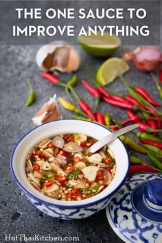 an image of a bowl of soup with the title overlay that reads, the one sauce to improve anything