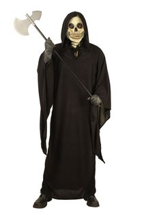 a skeleton wearing a black robe and holding a white sculler