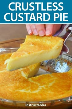 the crustless custard pie is ready to be eaten