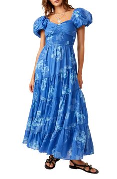 Free People Sundrenched Floral Tiered Maxi Sundress | Nordstrom Free People Short, Sundresses Women, Short Puff Sleeve, Maxi Sundress, Short Sleeve Maxi Dresses, Church Dresses, Floral Fit, Tier Skirt, Sweetheart Neck