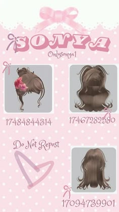 the hair styles for girls are shown in pink and white