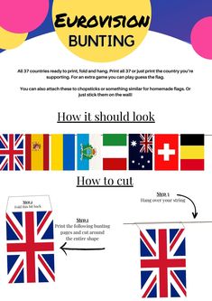 an info sheet showing how to cut and glue the flags on each side of the flag