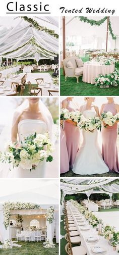 a collage of photos with chairs, tables and flowers in them for a wedding