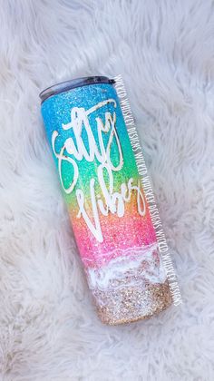 Salty Vibes Beach Tumbler | Custom Tumbler Beach Cups, Summer Cups, Drink Tumbler, Food Safe Epoxy, Ombre Glitter, Glitter Tumbler Cups, Metal Tumblers