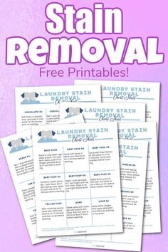 the laundry stain remover printables are shown