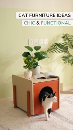 The Poop Nest is the pinnacle of modern cat furniture, offering a luxury litter box enclosure that merges perfectly with your home decor. Ideal for small apartments and chic living rooms, it keeps your cat's space clean, odor-free, and incredibly stylish. Designed for cat lovers who prioritize the cat spaces in their homes, the Poop Nest is a great solution for hidden litter boxes, adding a modern touch to any room, and enhancing your overall interior design. Find it now at myshichic.com Cat Litter Box Diy, Diy Litter Box, Luxury Cat Furniture, Litter Box Furniture, Cat Litter Box Furniture