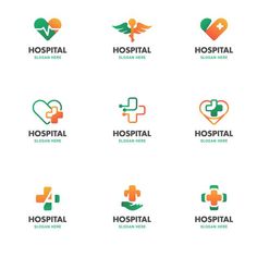 the logos for hospital and medical services are arranged in different colors, shapes and sizes