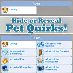 the screen shows how to play hide or reveal pet quirks